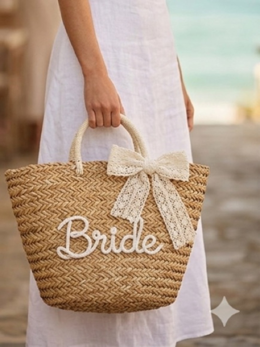 Woven Straw 'Bride” Bow Accent Bag